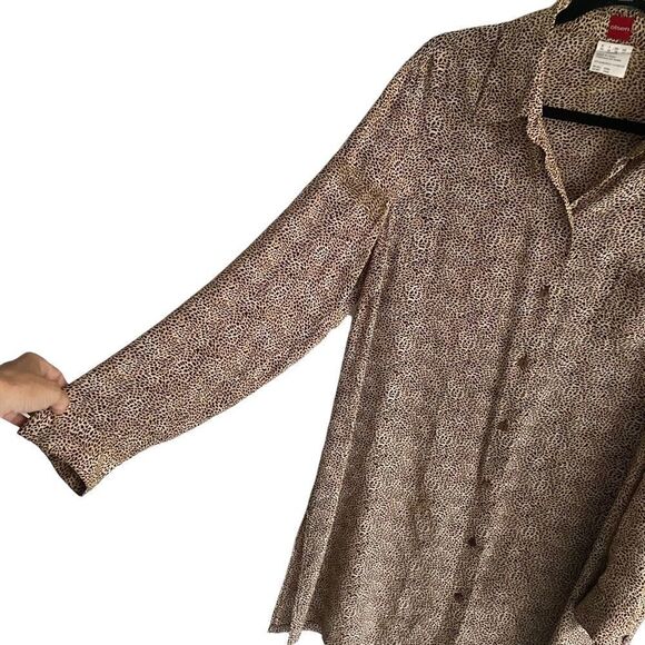 OLSEN EUROPE Silk Leopard Cheetah Print Button Front Midi Shirtdress Brown 14 - Picture 2 of 8